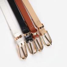 4pcs Women's Classic PU Leather Skinny Belt Set - Solid Color Buckle Adjustable Waist Belt, Suitable For S Size Pants, Dresses, Casual, Office, Party Outfits, Essential For Autumn, Halloween