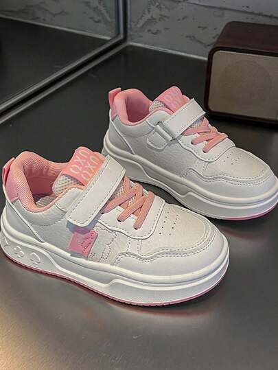 1 Pair Kids/Youth Contrast Color Flat Thick Sole Hook And Loop Casual Sneakers, Comfortable & Versatile For Party, Travel, Holiday, All Season Wear