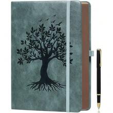 B5 360 Pages Lined Journaling Notebooks With Pen, Journals For Women Men Writing Notebook, Tree Of Life Design, Brown Edge, Fine Inner Pocket - Grey - PremiumGreyB5Lined - View 1