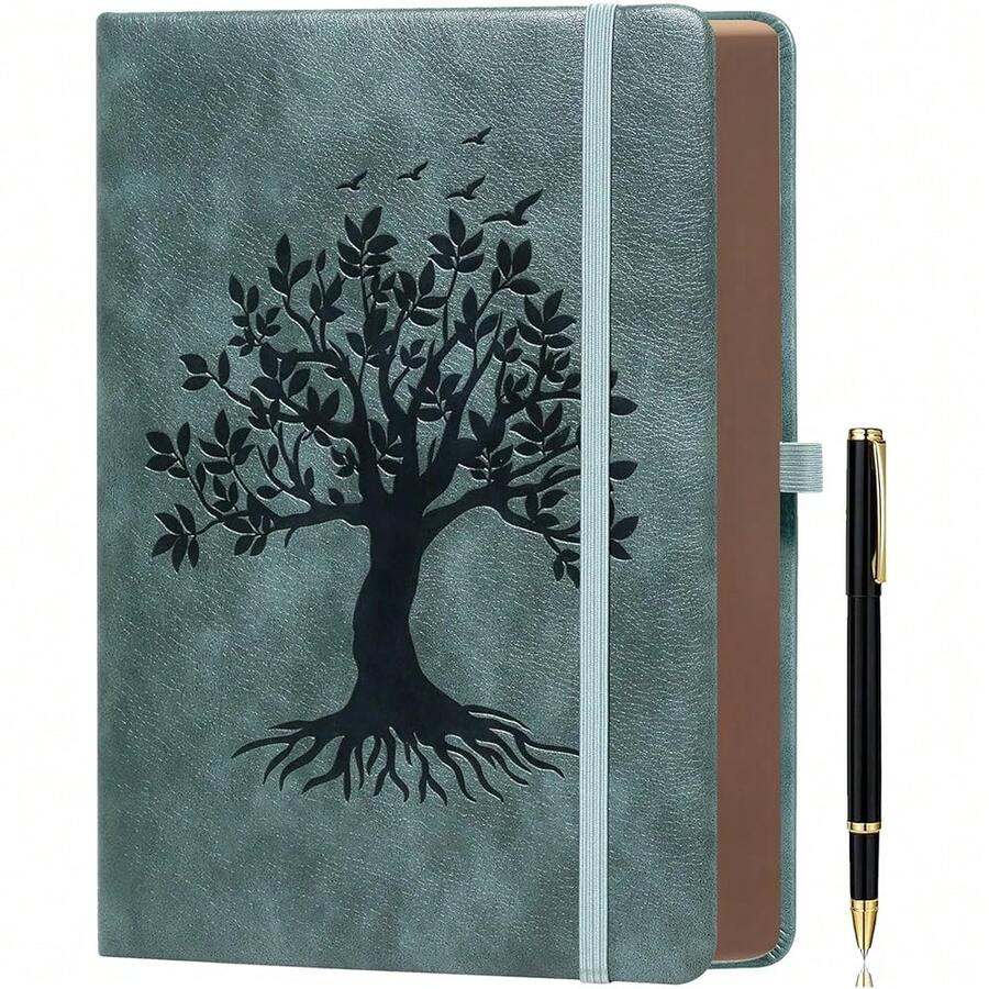 B5 360 Pages Lined Journaling Notebooks With Pen, Journals For Women Men Writing Notebook, Tree Of Life Design, Brown Edge, Fine Inner Pocket - Grey - PremiumGreyB5Lined - View 1