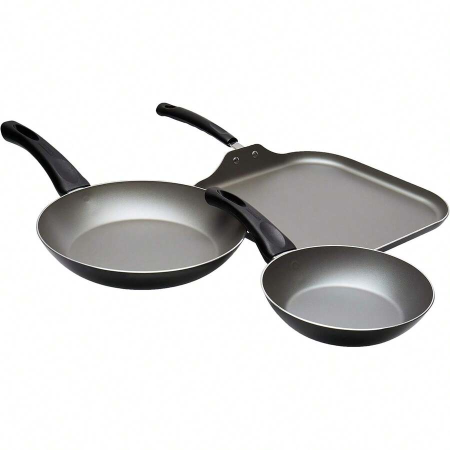 TRAMONTINA - Juego de Sartenes Verona, Batería de Cocina, Incluye 3 Piezas, Antiadherente, Color Negro - Negro - Ver 1