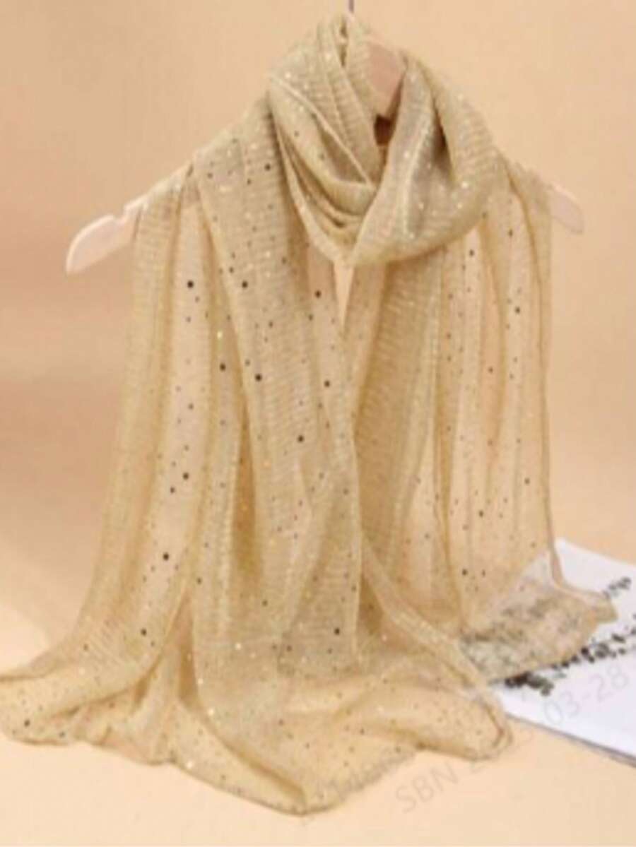 1 pieza Pañuelo de mujer ligero de unicolor con lentejuelas, pañuelo de cabeza de estilo de Oriente Medio, chal decorativo, adecuado para uso diario - Caqui - Ver 1