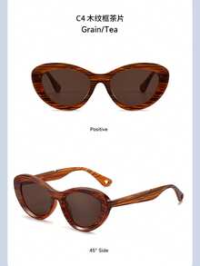 1pc Wood Grain Frame Women's Fashion Eyeglasses - Wood Grain Frame - View 7