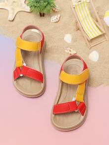 婴儿平底凉鞋，舒适百搭的男女童罗马式魔术贴凉鞋 - 黃色 - 查看 5