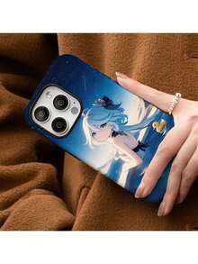Una escena de baño con una chica de anime, junto con una funda extraíble 2 en 1 diseñada para los modelos de Apple de la serie 11 a 16 Pro Max y Pro Plus, mostrando un acabado mate en la parte trasera. - Blanco - Ver 5