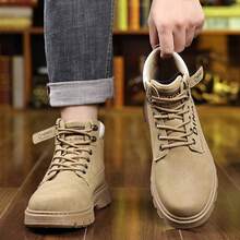 Men's Retro Thick Soled Casual Lace Up Ankle Boots With Metal Details And Non Slip Soles For Outdoor Sports, Mountain Climbing, And Hiking - 卡其色 - 查看 5