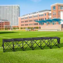 Banco plegable portátil, banco de fútbol plegable de 6 asientos con bolsillos laterales y bolso de transporte, asientos laterales de tela Oxford 600D ligera, para fútbol, béisbol, camping, eventos al aire libre, negro - Negro - Ver 9