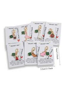 7pcs Cute Clover Cartoon - Pig | Angel | Flamingo | Brown Horse | Ladybug | Alpaca | Coffee Keychain Pendant Bag Accessories - Multicolor - View 7