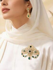 摩洛哥婚礼花朵胸针耳环套装，法式宫廷复古风格女士珠宝套装，适合婚礼、宴会和派对 - 風格2 - 查看 7