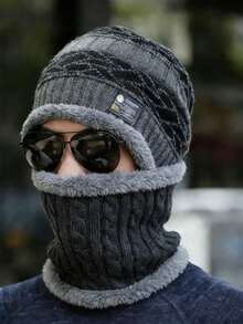 1pc Men's Simple Knitted Scarf & Hat Set, Warm Thick Knitted Hat With Face Mask, Suitable For Outdoor Activities, Halloween And Other Winter Accessories - Multicolor - View 7