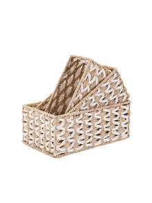 Handwoven Storage Basket, Multipurpose Desktop Organizer Box, Living Room Storage Bin, Can Store Snacks, Toys, Keys And Small Items, Bohemian Geometric Woven Basket, Wooden Rattan Planter Stand, Mixed Natural Rope Decor, Creates A Coastal Ambiance. - Rectangle - View 9