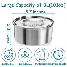 Tazón de agua flotante para mascotas de acero inoxidable - Diseño de gran capacidad anti-derrame - Fuente de agua para gatos y perros con plato flotante - Mantiene los bigotes secos - 3 litros - Ver 2