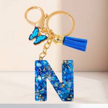 1个蓝色字母钥匙扣，可爱蝴蝶树脂钥匙链，适用于包包、背包、车钥匙，女士日常礼物 - 藍色 - 查看 22