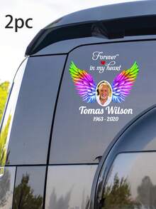 1/2/3pcs Custom Memorial Decal,Customize Photo And Text, Colourful Wing Custom Photo RIP Decal, Forever In My Heart, Dad, Mum, Personalized Photo Memorial Sticker For Car, Laptop - Multicolor - View 7