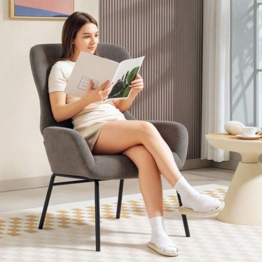 Modern Wingback Armchair With Tufted Upholstery, High Back, Thick Padding, Metal Legs, Grey - Dark Grey - View 1