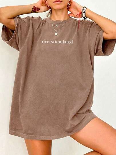 Oversized Women's Casual Overstimulated Graphic Short Sleeve T-Shirt