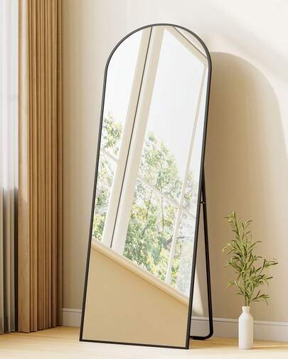 HEXCELEN Full Length Mirror,  Arched Floor Mirrors With Stand, Mirror Full Length Wall Mounted, Tempered Glass, Aluminium Alloy Frame, For Bedroom Living Room Entry, Black