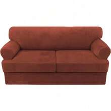 Trugenix-Sofa Cover 2 Piece T Cushion Armchair Slipcovers Velvet Couch Cover Furniture Protector Stretch T Cushion Sofa Covers For 1 Cushion Couch With 1 Individual T Cushion Covers, Deep Teal-GP - Rust - 查看 9