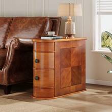 Tribesigns End Table With 2 Drawers, Narrow Side Table With Closed Back, No Assembly Accent Table For Sofa Or Bedside, Vintage Wood Nightstand For Living Room Bedroom, Brown - màu nâu - Xem 2