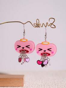 Pink Snail 趣味可爱亚克力爱心流苏吊坠耳环，适合女性和女孩佩戴，可用于情人节、夏季、冬季、度假、节日、海滩派对、情侣礼物等场合。 - 流蘇粉紅色愛心嘔吐 - 查看 2