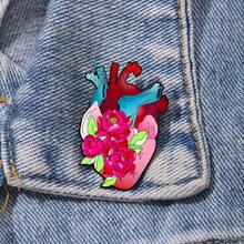 1PC Artistic Heart Anatomy & Floral Fusion Enamel Pin - Featuring The Anatomical Details Of The Heart (With Red-Blue Vascular Structures And Pink Myocardial Textures), Decorated With Vibrant Pink Peonies And Fresh Green Leaves, Presenting A Romantic And Unique Anatomical Aesthetic Style. - CZ3588-4 - View 8