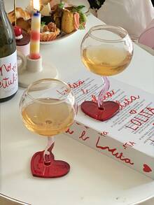 1个创意高端心形高脚杯，奢华玻璃器皿，独特的情人节礼物，心形底部饮料杯 - 彩色 - 查看 2