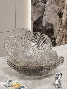 1pc Transparent Thick Shatterproof PET Flower Shaped Tray, Glacier Pattern, Suitable For Food, Cake, Salad, Fruit, Sushi, Beverage, Steak, Pizza, Cereal Textured Matte Finish Serving Platter For Cafe, Home, Dessert, Tea, Bread, Snack And Cup - Grey - View 2