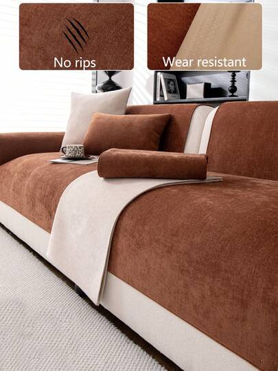 1pc All Season Sofa Cushion Cover, Modern Minimalist Non-Slip Sofa Seat Protector, Waterproof Dust-Proof Washable Sofa Slipcover, Brown Fresh And Fashionable, Soft And Fade-Resistant, Pet-Friendly, Fits L-Shaped Sofa And 1/2/3/4 Seater Sofa
