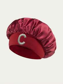 缎面睡帽，丝绸睡帽，发帽，柔软针织帽，缎面睡帽，适合自然卷发女性，万圣节，圣诞节，2026新年发帽睡帽 - 酒紅色 - 查看 6