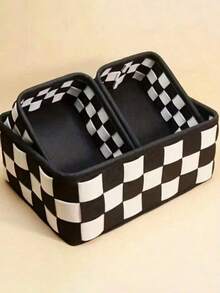 1 /2 /3 Felt Storage Boxes, Popular Korean Version Storage And Organization Boxes, Suitable For The Back-To-School Season And Home Decoration. Large Capacity Can Store Clothes, Toys And Books. Styles Are Randomly Dispatched - Black and White Grid - View 12