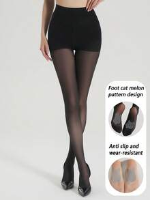 1 Pair Of Black-Toned Women's Socks With Cat Jacquard Pattern On The Soles, Anti-Slip And Privacy Protection Design, Tight Pants, Fashionable And Sexy, Thin And Breathable, Suitable For Daily Commuting, Versatile Base Layer Pantyhose