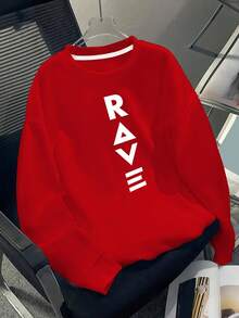 Sudadera de Cuello Redondo para Hombre con Estampado de Letras - Pullover Deportivo Casual de Manga Larga, Estilo Urbano de Moda, Suéter con Diseño de Patrón Impreso, Lavable a Máquina, Esencial para Otoño e Invierno, Adecuado para Uso Diario y Fiestas! - Rojo - Ver 6