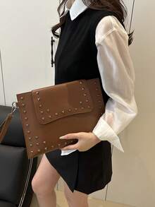 Niche Envelope Design Rivet Handbag, Women's New Stylish Simple Versatile Underarm Clutch Bag