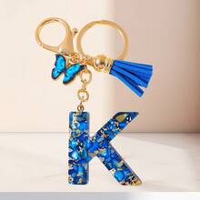 1个蓝色字母钥匙扣，可爱蝴蝶树脂钥匙链，适用于包包、背包、车钥匙，女士日常礼物 - 藍色 - 查看 16