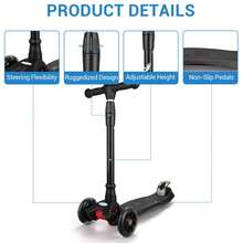 Monopatín 3 Ruedas para Niños 3-8 Años, Mango Ajustable Ruedas Luminosas ABEC-9 - Negro - Ver 5