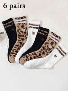 6/3/1 Pair Women Leopard Print Socks, Fashion Casual Socks, Retro Animal Pattern Design, Christmas Gift