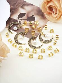 24pcs Women Moon With Pearl And Shaped Star Hair Accessories, Hair Clips For Ponytail, Party & Festival,Hair Barrettes Claw Clips, School Stuff - Gold - View 4