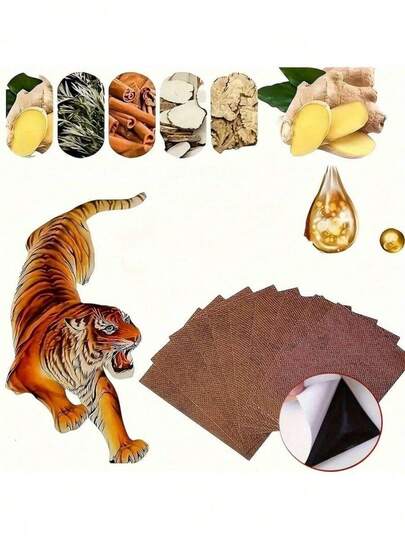 50pcs Natural Tiger Balm Patches, Chinese Herbal Hot Compress, Long-Lasting Super Strong, Non-Electric, Suitable For Back, Knee, Neck, Shoulder, Muscle And Joint Relief