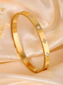 奢华金色四叶草水晶手链 - 简约优雅可叠戴女士手链 | 适合日常及特殊场合的时尚首饰 - 金色 - 查看 5