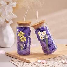 1pc 18.7oz/550ml Glass Cup With Natural Bamboo Lid, Straw, Straw Brush, Personalized Birthday Flower Glass Cup With Name & Birthday Flower, Coffee Mug, Customizable Name Coffee Cup, Suitable For Birthday Gift, Bridesmaid Gift, Wedding Gift, Office, Bachelorette Party, Elegant & Romantic, Great For Mom, Wife, Girlfriend, Christmas, Valentine's Day, Mother's Day And More - Transparent - View 4