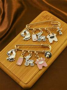 1pc Fashion Baby Stroller, Bottle, Clothes, Pacifier, Footprint Themed Tassel Brooch