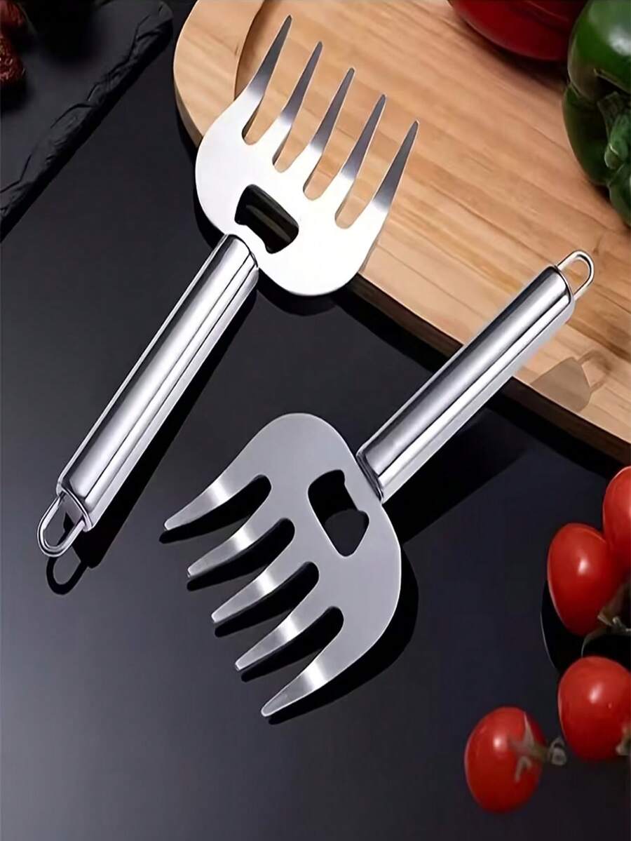 1/3pcs Stainless Steel Bear Claw Hand Protector, Household Kitchen Meat Cutting Anti-Scald Tool, Multi-Functional Hand Guard - Silver - View 1