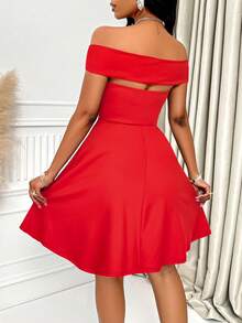 AIJ Đầm chữ A hở vai, lưng trần, đính sequin, màu trơn, gợi cảm của Amarilo dành cho nữ, thích hợp cho các bữa tiệc, sự kiện cocktail, Giáng sinh, Ngày Valentine và các dịp khác. - Màu Hoa hồng đỏ - Xem 2