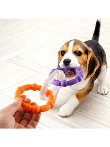 1pc Dog Toy With 3 Interlocking Rings, Interactive Chew Toy Designed For Dogs, Helps Grind Teeth And Clean, Relieves Boredom, Made Of And Durable Material, Suitable For Medium And Large Breed Dogs Like Poodle, Corgi, Golden Retriever. The 3 Rings Can Rotate Flexibly To Increase Interactive Fun And Satisfy Dogs' Chewing And Tug-Of-War Needs. Pet Accessory, Pet Supplies, Pet Essential. - Multicolor - View 11