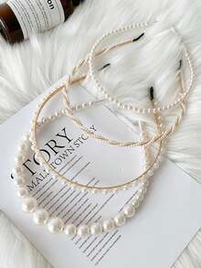 4 chiếc băng đô cài tóc giả ngọc trai thanh lịch dành cho nữ, phụ kiện tóc, băng đô cài đầu, phụ kiện đội đầu. - trắng - Xem 5