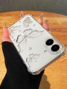 Silver Butterfly Luxury Shockproof Transparent Protective Case Compatible With IPhone 17/17Pro/17ProMax/16/16ProMax/16Plus/16Pro/15/15ProMax/15Plus/15Pro, Women/Girls Phone Case, Cute Phone Case - Clear - View 4