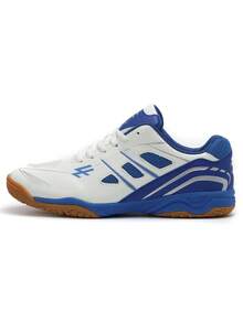 1双男士纯色PU皮革系带运动鞋，轻便透气防滑支撑性户外多功能运动鞋，适合健身、训练，四季皆宜 - 藍色 - 查看 1