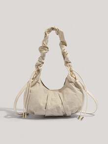 新款女士褶皱云朵单肩包，休闲抽绳尼龙新月形手提包，时尚简约轻便腋下包 - 彩色 - 查看 5