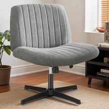 DUMOS Desk Chair No Wheels, Criss Cross Chair Wide Cross Legged Office Desk Vanity Comfy Chair, Armless Adjustable Swivel Chairs For Home Computer Task Beige - Vải màu xám - Xem 2