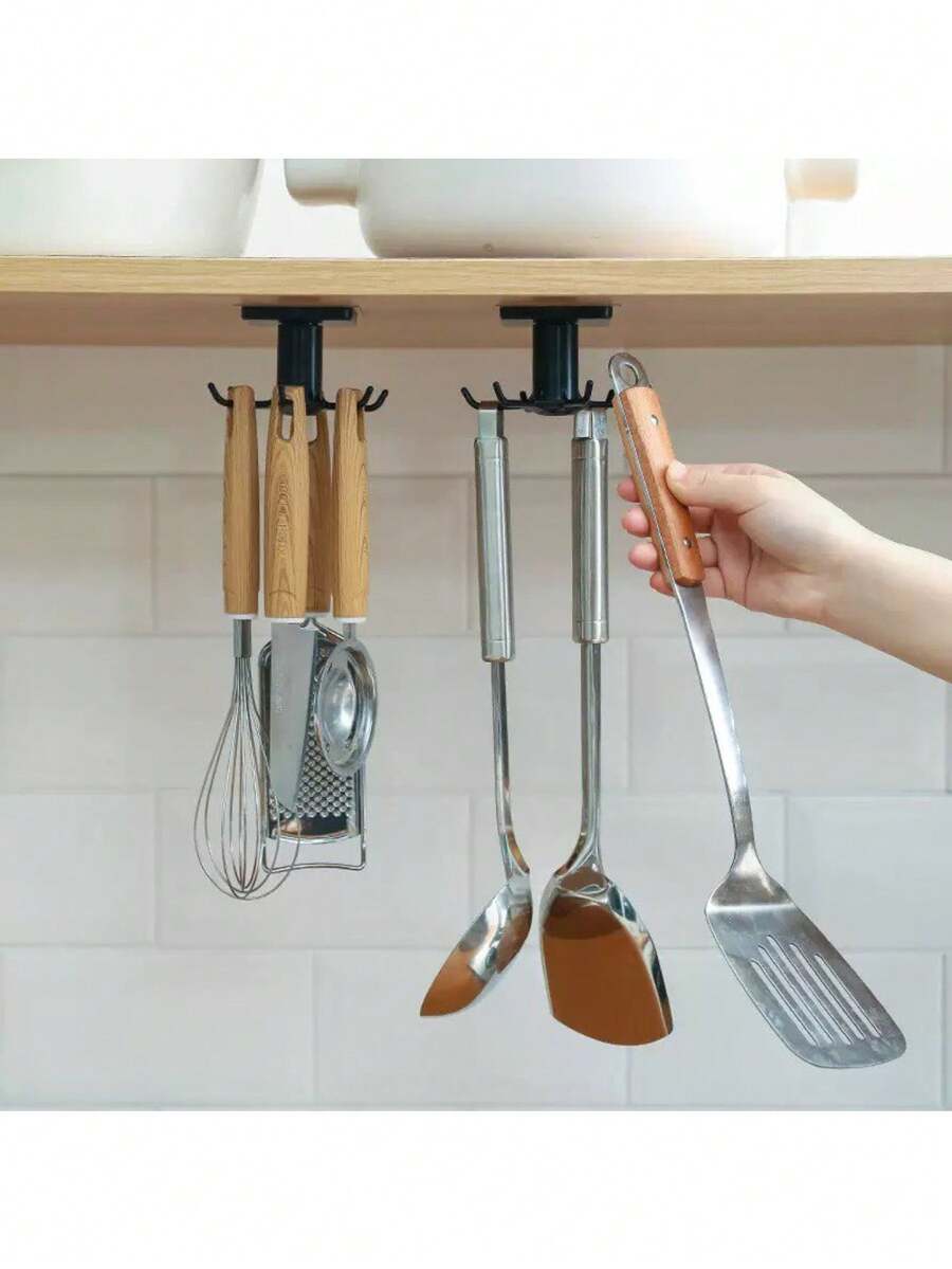 6-Claw Rotating Spoon & Spatula Wall Mount Hooks, Cabinet & Bathroom Small Item Storage Rack. Hanging Bag Holder, Kitchen Storage Rack, Clothes Hanger, Hooks. Kitchen Organization - Multicolor - View 1
